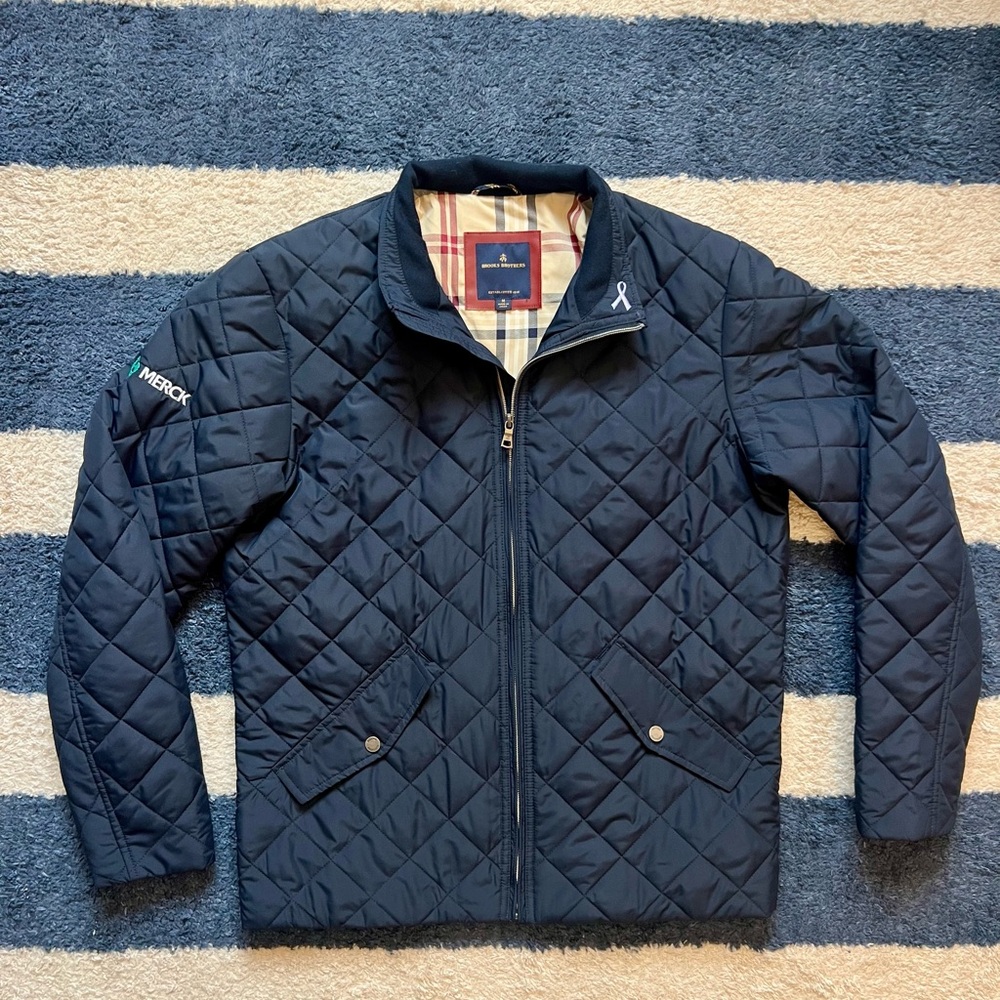 Brooks Brothers Navy Quilted Zip-Front Jacket